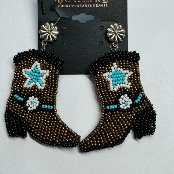 Shyanne Western Beaded Boot Earrings - Brown and Black - Picture 2 of 2